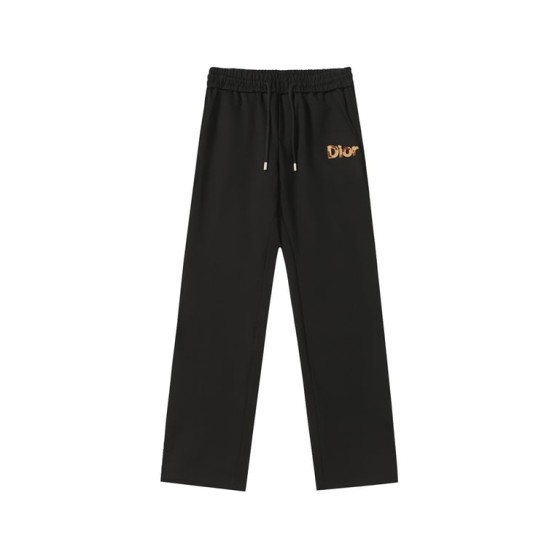 Dior Black Leopard Print Logo Straight-Leg Pants